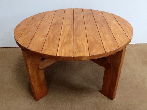 Solid Elm table, with integrated extension, attributed to Maison Regain – 1980