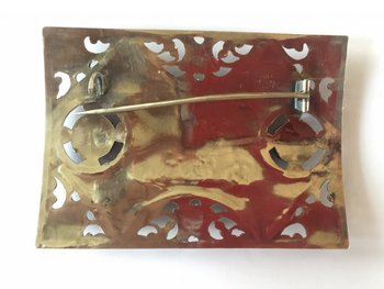 Large 19th Century Brooch In Silver And Painted Porcelain Cabochons.