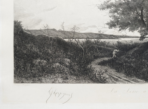 Landschaft der Loire Radierung von Pirodon nach Harpignies 19