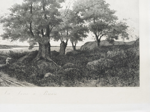 Landschaft der Loire Radierung von Pirodon nach Harpignies 19