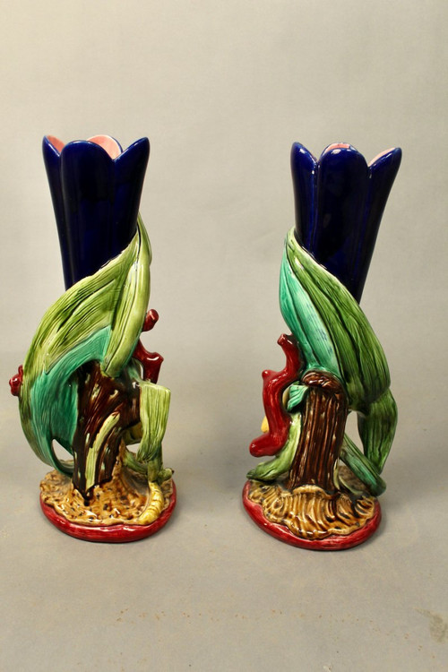 Coppie Di Vasi Decorati Con Fiori In Maiolica Sarguemines