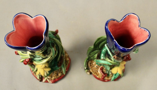 Coppie Di Vasi Decorati Con Fiori In Maiolica Sarguemines