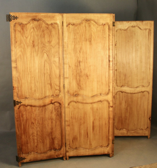 Paravento bifacciale a 4 ante in legno di ciliegio in stile Luigi XV