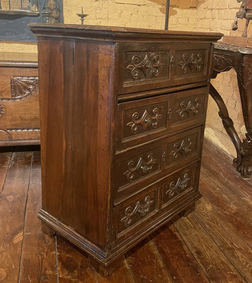 Small Italian Walnut Chest of Drawers-17th Century