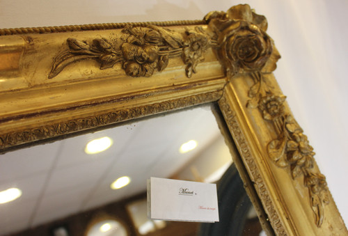 "Large Old Rectangle Gold Leaf Mirror, Rose Decor, Mercury Glass 85 X 116 Cm"