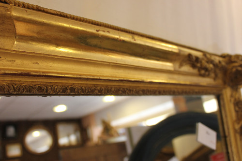 "Large Old Rectangle Gold Leaf Mirror, Rose Decor, Mercury Glass 85 X 116 Cm"