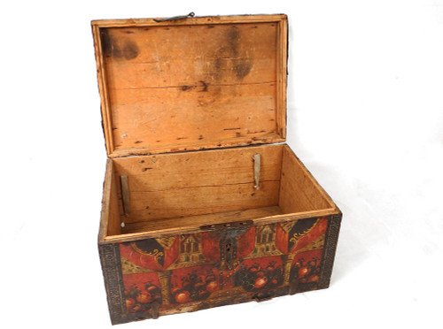 Coffre Coffret Métal Peint Polychrome Coupes Fruits Colonnes XVIIème Siècle