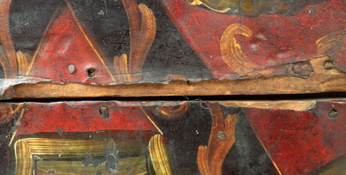Coffre Coffret Métal Peint Polychrome Coupes Fruits Colonnes XVIIème Siècle