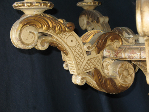 Grande lampadario in legno intagliato in stile Luigi XIV a 8 bracci di luce, epoca XIX secolo
