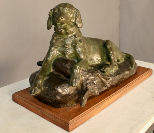 Bronze Spaniel By Jules Edmond Masson (1871-1932)
