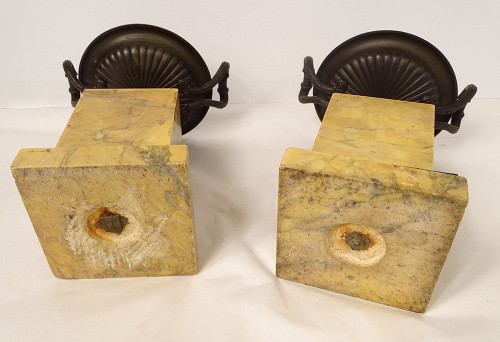 Coppia Cassolette Decorative in Marmo di Siena Bronzo Restauro XIX Secolo