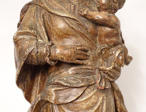 Statua religiosa della Vergine e del Bambino Gesù Legno scolpito in policromia XVIII secolo