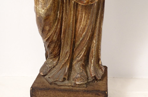 Statua religiosa della Vergine e del Bambino Gesù Legno scolpito in policromia XVIII secolo