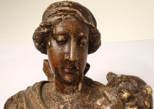 Statua religiosa della Vergine e del Bambino Gesù Legno scolpito in policromia XVIII secolo