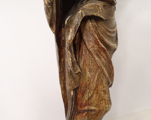 Statua religiosa della Vergine e del Bambino Gesù Legno scolpito in policromia XVIII secolo