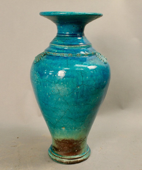 Pair Of Chinese Vases In Blue Cracked Ceramic