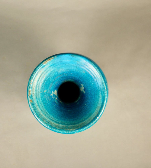 Pair Of Chinese Vases In Blue Cracked Ceramic