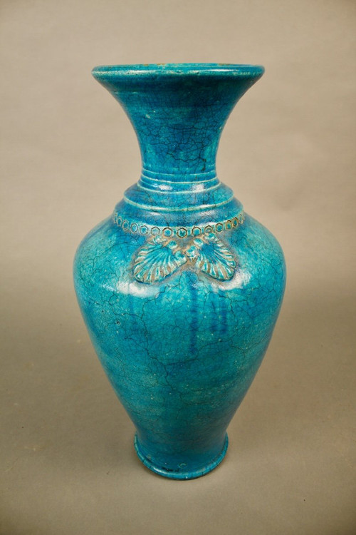 Pair Of Chinese Vases In Blue Cracked Ceramic