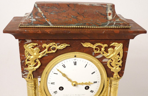Red Griotte marble Bronze Cachard Directoire 18th century column clock