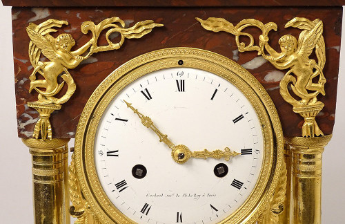 Red Griotte marble Bronze Cachard Directoire 18th century column clock