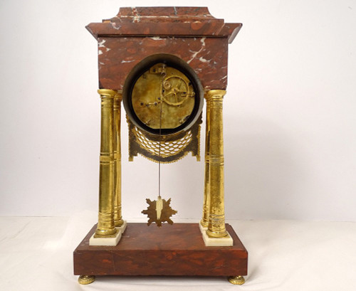 Red Griotte marble Bronze Cachard Directoire 18th century column clock