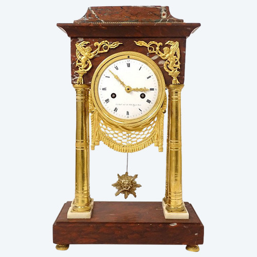 Red Griotte marble Bronze Cachard Directoire 18th century column clock