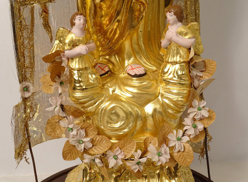 Large Virgin of Marseille Santibelli Terracotta Child Jesus Globe 19th century