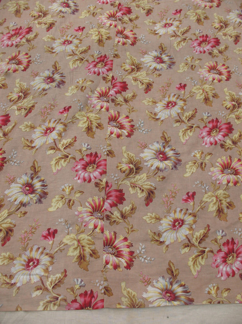 Grande drappo in lino con decoro floreale di peonie d: 3,35 x 5,46 m epoca XIX Napoleone III
