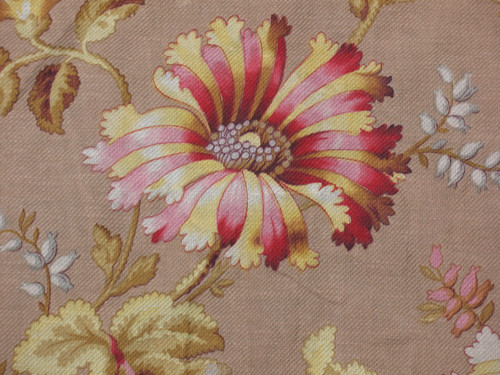 Grande drappo in lino con decoro floreale di peonie d: 3,35 x 5,46 m epoca XIX Napoleone III