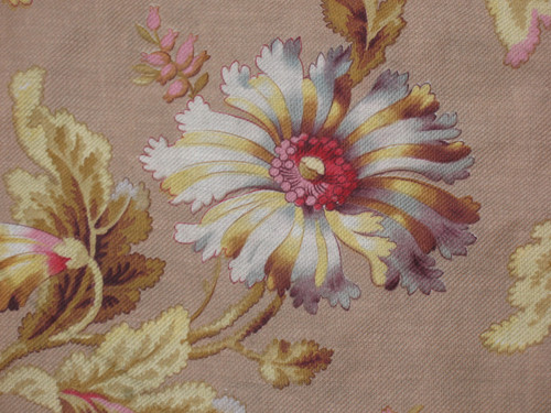 Grande drappo in lino con decoro floreale di peonie d: 3,35 x 5,46 m epoca XIX Napoleone III