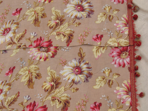 Grande drappo in lino con decoro floreale di peonie d: 3,35 x 5,46 m epoca XIX Napoleone III