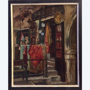 "The Antique Store". Oil On Cardboard. Henry d´Estienne.