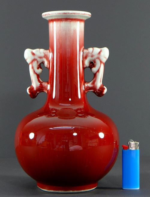 China, First Third of the 20th Century, Peach Blossom Tone Porcelain Vase with Ox Blood.