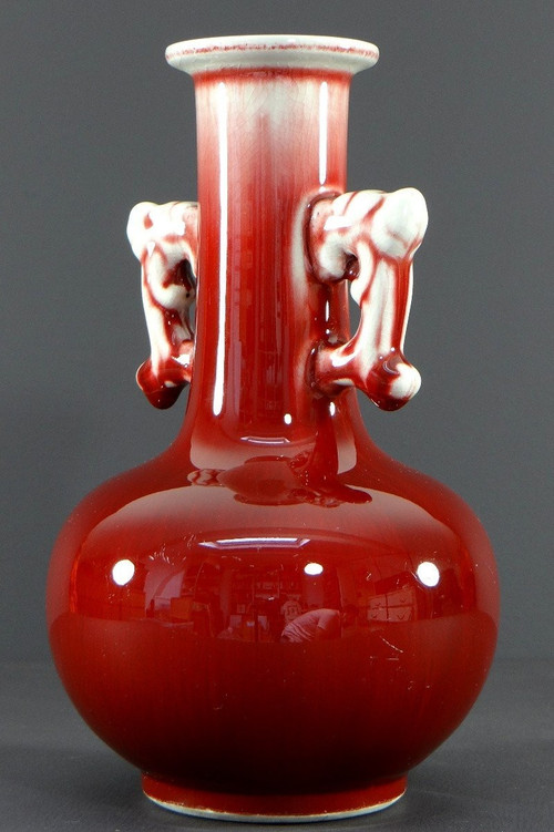 China, First Third of the 20th Century, Peach Blossom Tone Porcelain Vase with Ox Blood.