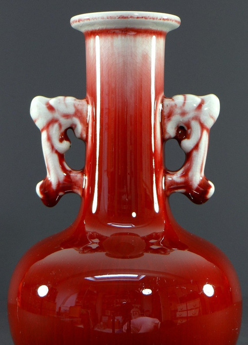 China, First Third of the 20th Century, Peach Blossom Tone Porcelain Vase with Ox Blood.