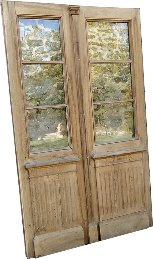 Alte Glaseingangstür aus Eiche mit zwei Blättern