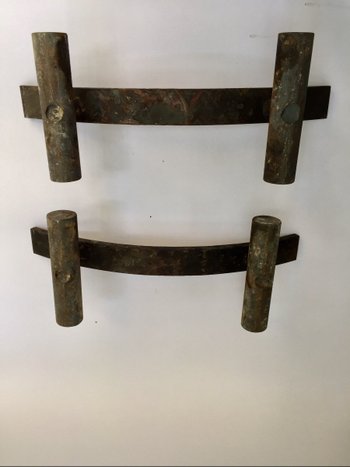 Pair of modernist andirons. Middle XXth century.