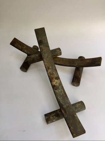 Pair of modernist andirons. Middle XXth century.
