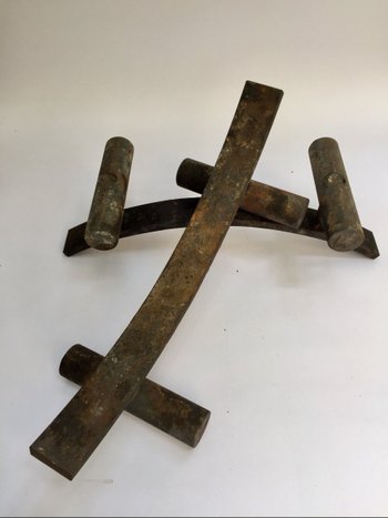 Pair of modernist andirons. Middle XXth century.