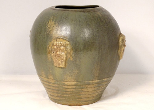 Grand Vase Grès Polychrome Primavera Louis Lourioux Mascarons Faunes XXème