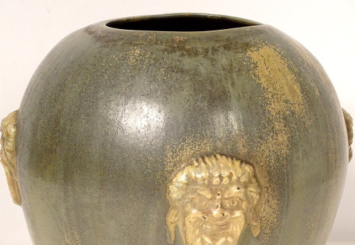 Grand Vase Grès Polychrome Primavera Louis Lourioux Mascarons Faunes XXème