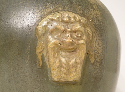 Grand Vase Grès Polychrome Primavera Louis Lourioux Mascarons Faunes XXème