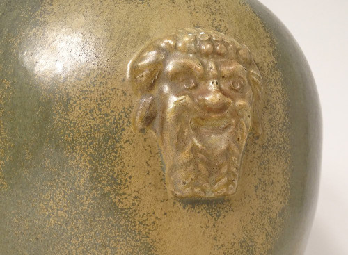 Grand Vase Grès Polychrome Primavera Louis Lourioux Mascarons Faunes XXème