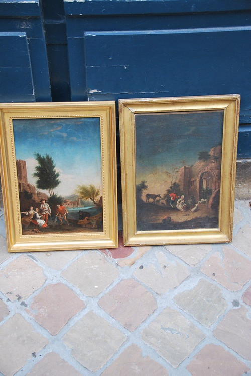 Paire De Paysages "classiques" En Pendant XVIIIe siècle