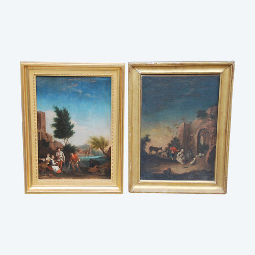 Paire De Paysages "classiques" En Pendant XVIIIe siècle