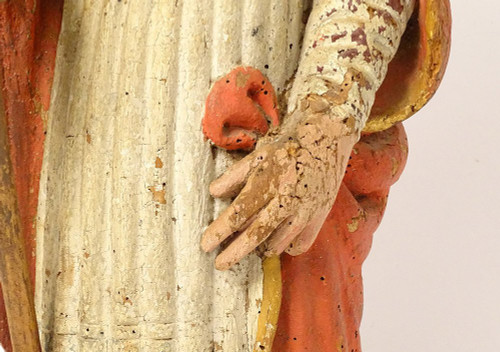 Statue Bois Sculpté Polychrome évêque Crosse Saint-Eloi XVIIIème Siècle