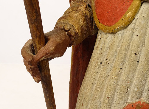 Statue Bois Sculpté Polychrome évêque Crosse Saint-Eloi XVIIIème Siècle