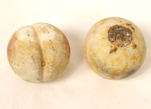 Ensemble 9 Fruits Marbre Carrare Polychrome Pomme Pêche Figue Poire XIXème