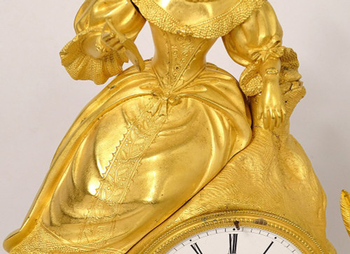 Romantic Clock Bronze Gilt Young Elegant Woman Reading 19th century