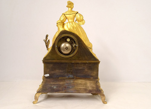 Romantic Clock Bronze Gilt Young Elegant Woman Reading 19th century
